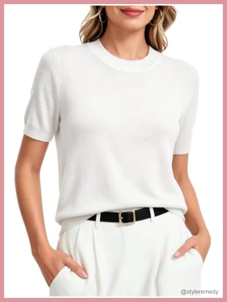 Women's Merino Wool Blend Short Sleeve Sweater Top